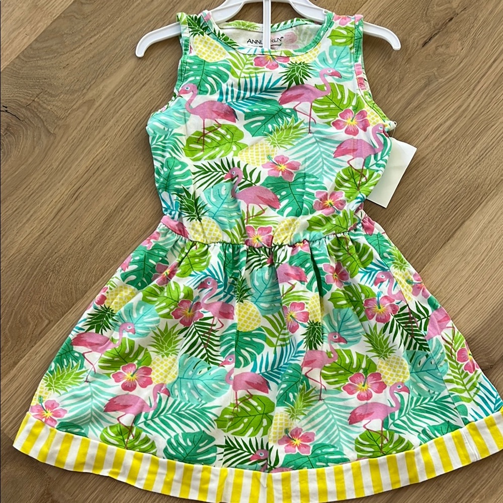 Ann Loren Pink Flamingo and Green Leaf Dress